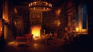 Ancient Library Room - Relaxing Thunder & Rain Sounds, Crackling Fireplace for Sleeping for  Study