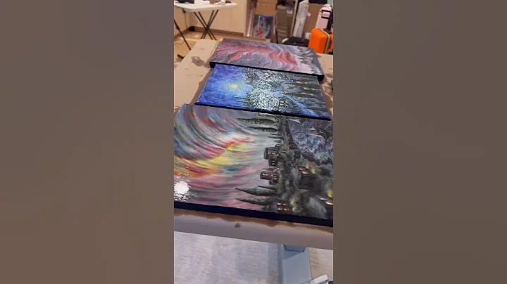 Adding glossy varnish to my three new paintings 🖼️ #shorts #art #painting #artist