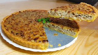 كيش بالبصل و اللحم المرحي و بعجينة خفيفة بزاف و هشة Quiche aux oignons et viandes hachées