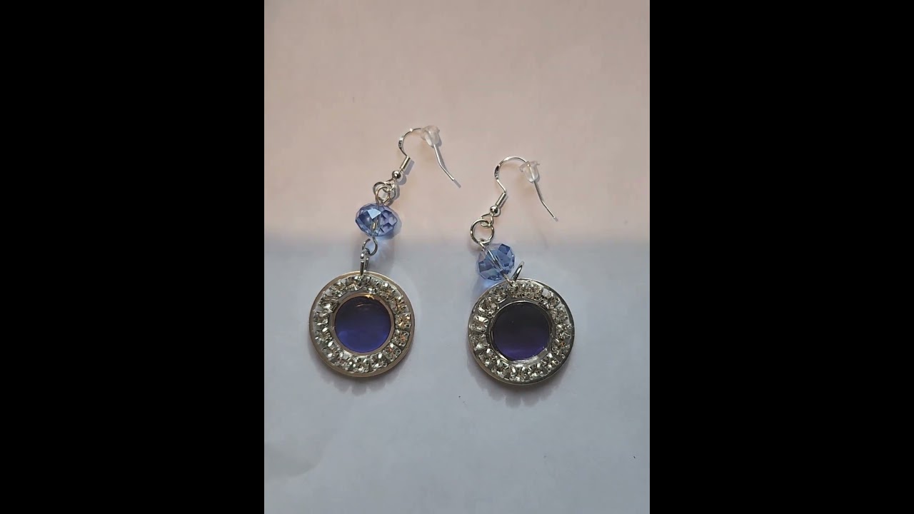 Rhinestone and blue resin earrings