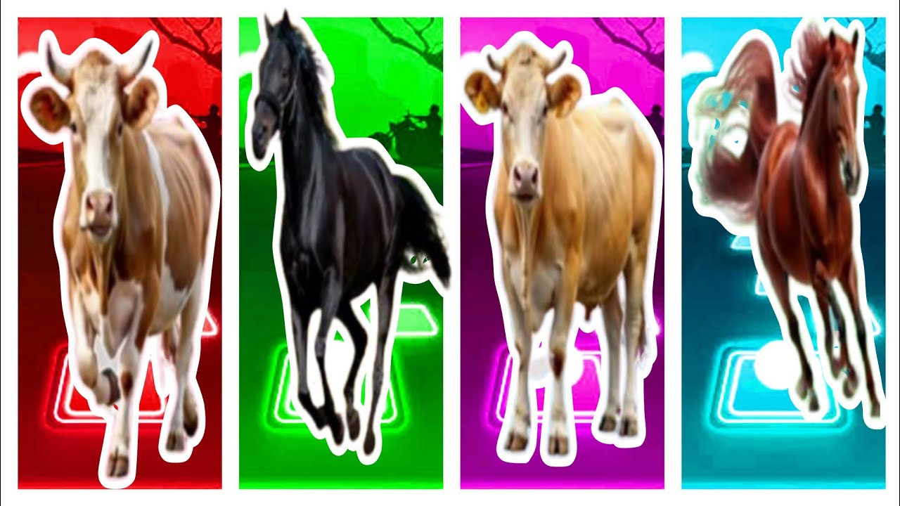 Funny Horse🐎 🆚Funny Mammoth🐘 🆚Funny Cow🐄🆚A Funny Bull Tiles Hop EDM Rush #tileshop i #coffindance