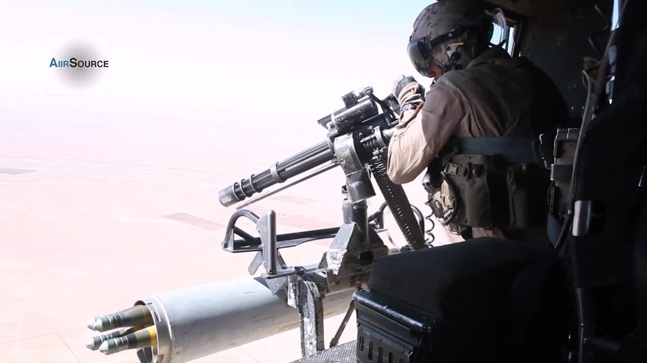 Helicopter Door Gunner in Action - UH-1Y Venom Counter-Insurgency Operation