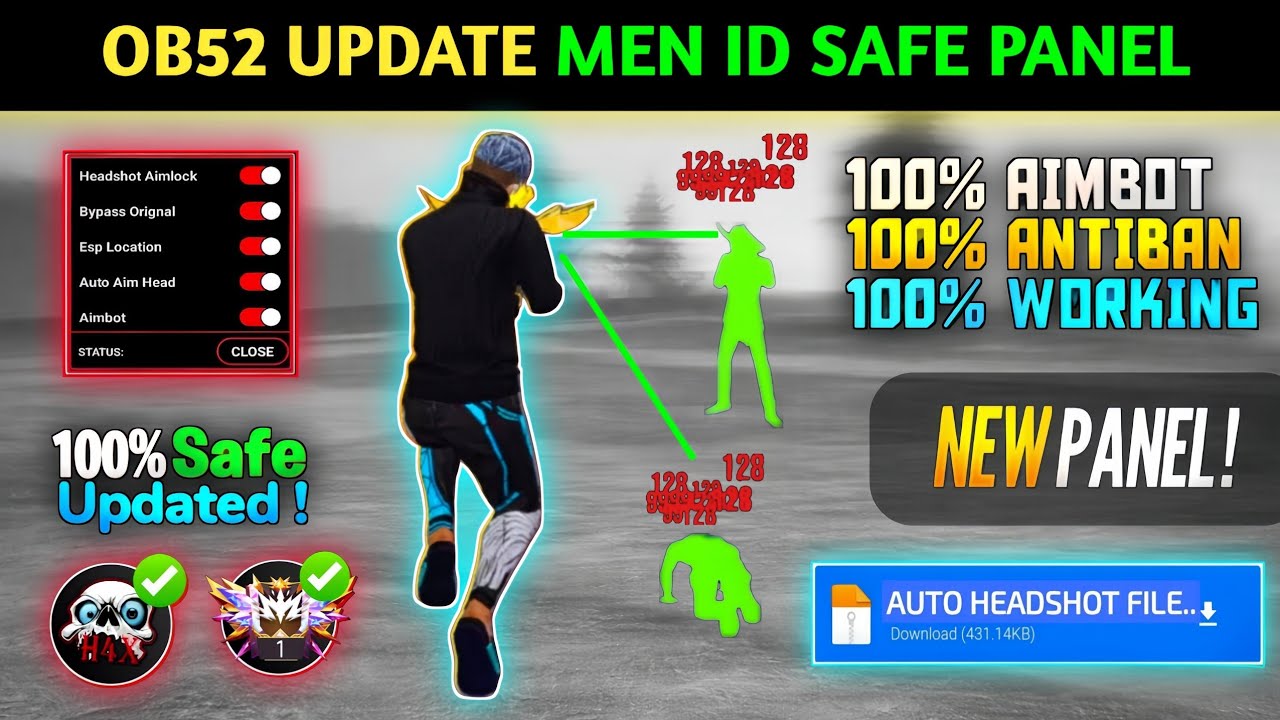 OB52 Update ⚡ Free Fire Max Panel Injector | Auto Headshot + Aimbot Hack | 100% Rank Working