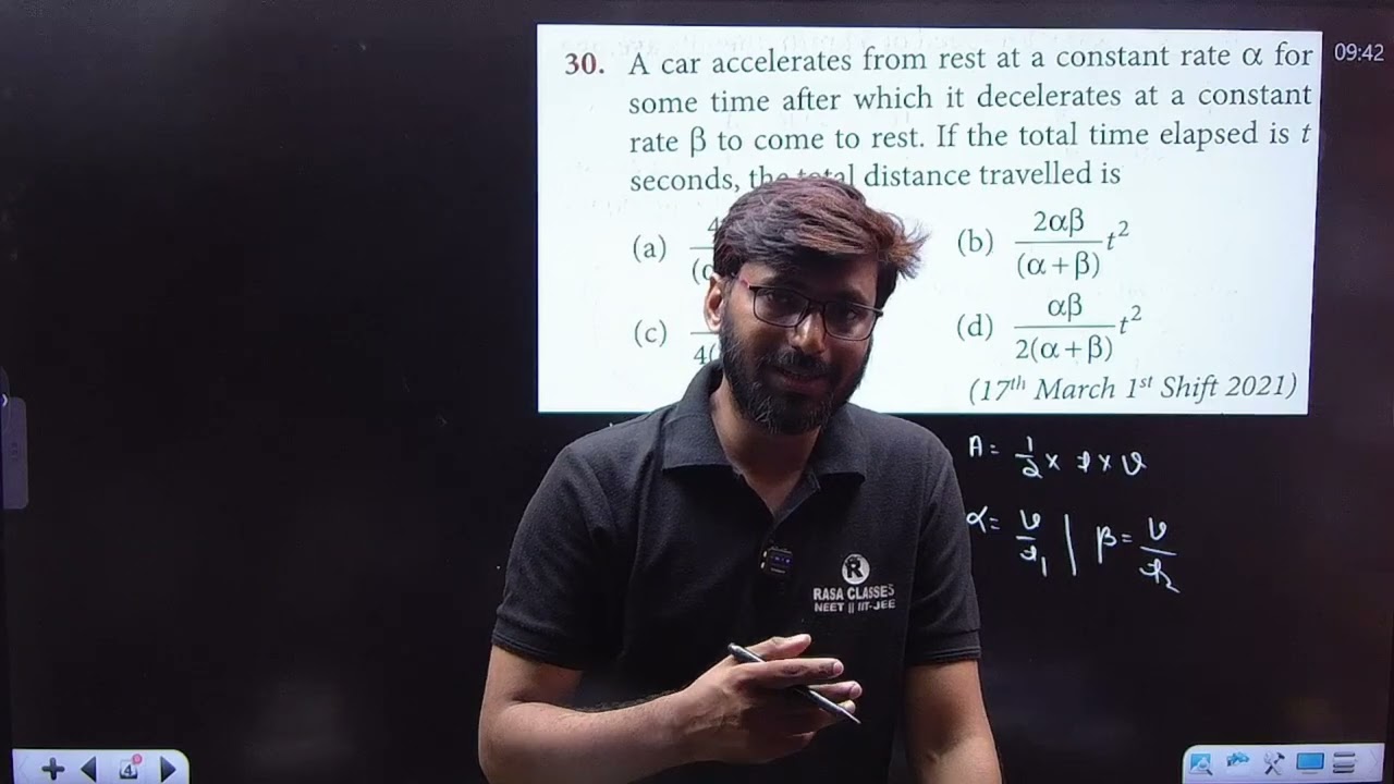 A car accelerates from rest at a constant  rate alpha for   some time after which is decelerates...