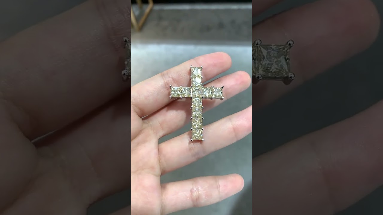 11 Carat White/Black/Green/Champagne Moissanite Cross Pendant Necklace