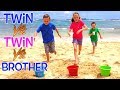 Twin vs twin vs brother beach games challenge in hawaii  kids fun tv