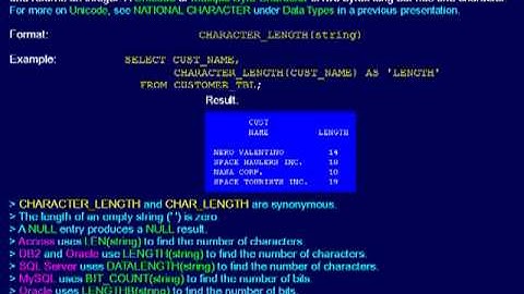SQL 076 Numeric Scalar, CHAR_LENGTH or How many string characters?