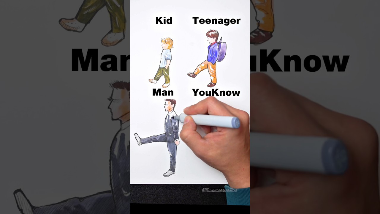 Drawing the same face at different ages 