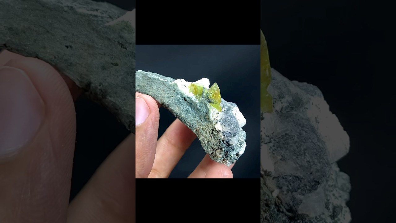 Natural Green Sphene Titanite specimen on Matrix. 