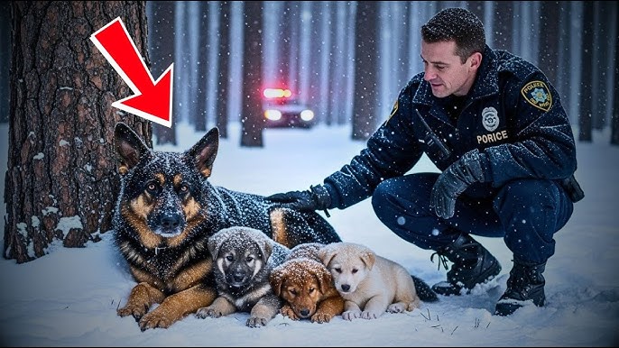 German Shepherd Mother and Pups Were Freezing in Snow—But The Officer’s  Kindness Changed Everything