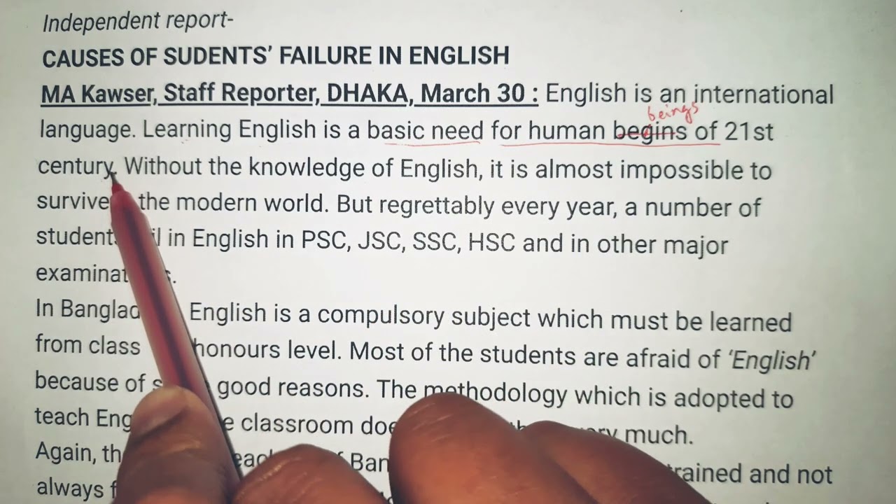 Causes of failure in English | Report writing