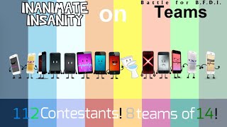 If Inanimate Insanity Characters Were On Bfb Teams With 112 Contestants, 8 Teams Of 14