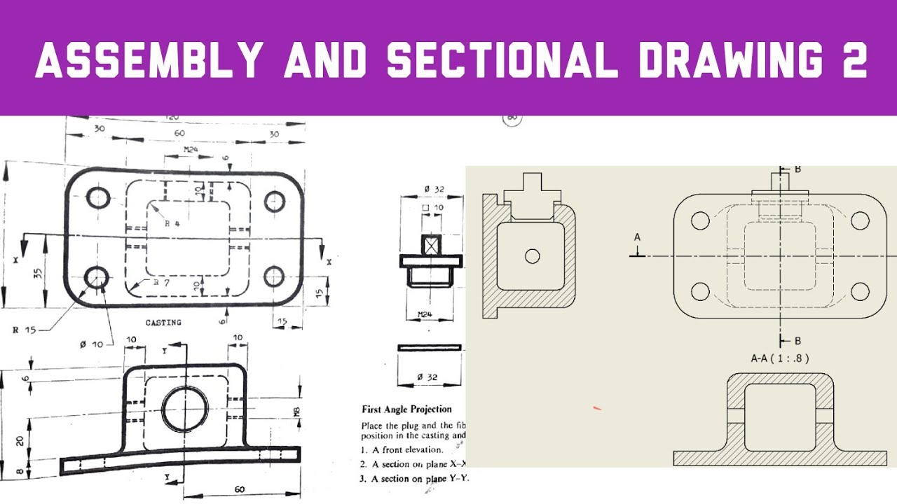 Assembly and Sectional Drawing 2 in | Technical Drawing | Engineering Drawing 