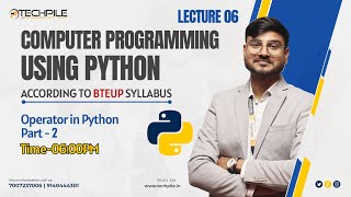 Operator in Python, Type of Operator in Python, Part 2| Type of operator in Python | Lecture 6
