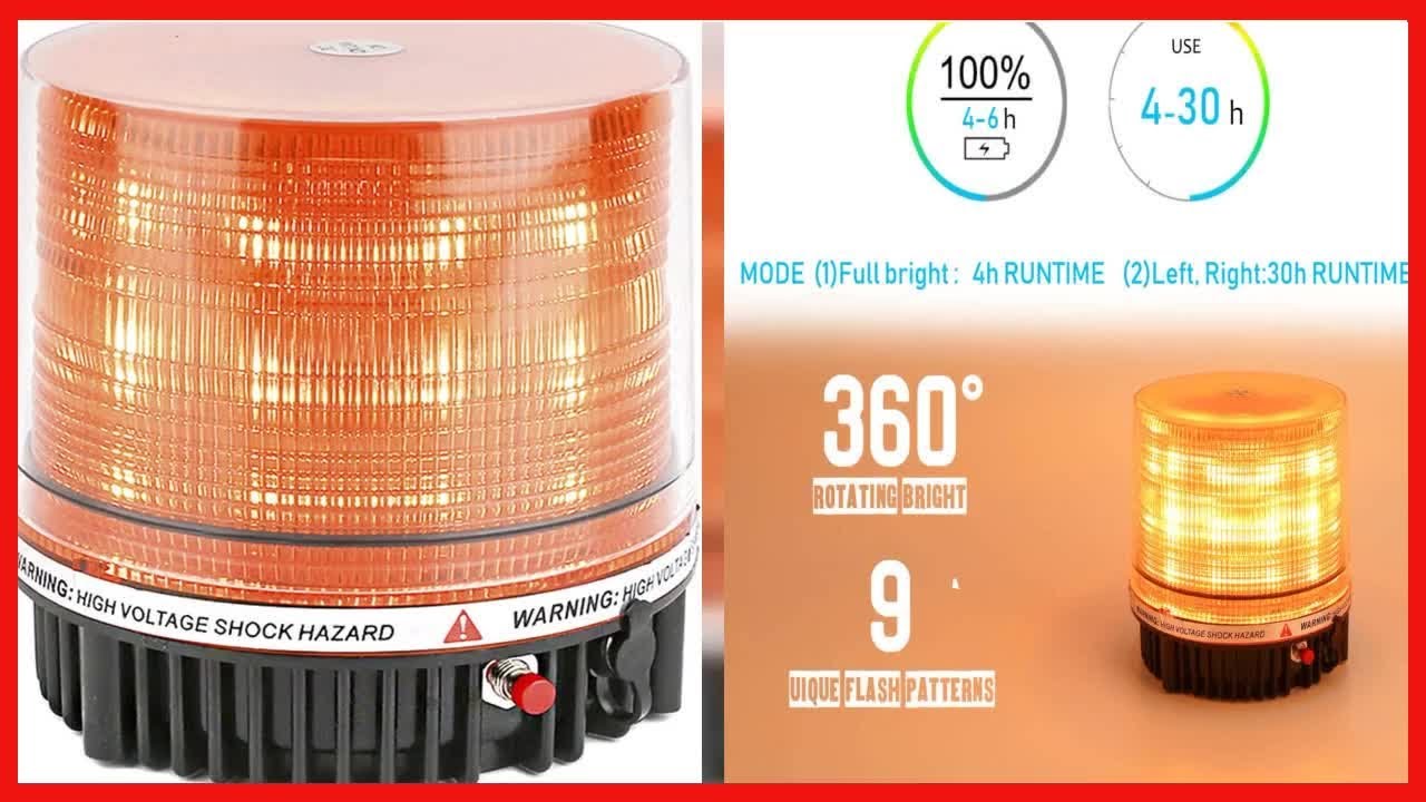 LE-JX Amber Wireless Rotating Beacon Orange Battery Led Strobe Warning Light Roof Top Plow Hazard