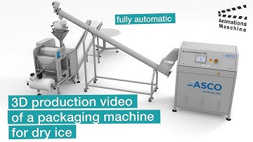 3D production video of a packaging machine for dry ice