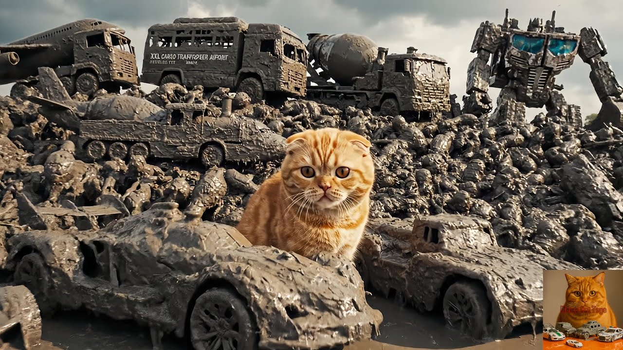 Mama Cat Membersihkan Mobil Mainan Excavator, Kereta Api, Bus Telolet, Truk Molen dan Mobil Listrik