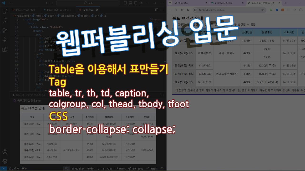 html 6-1강 table 표만들기 - YouTube