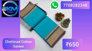 Chettinad Cotton Sarees Fancy Designwithout Blouse% Pure Cotton Sarees Ekm Cotton Sarees