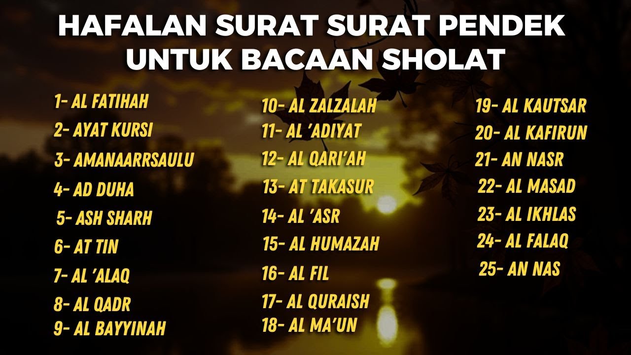 Hafalan surat surat pendek Al Quran untuk bacaan sholat