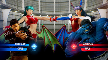 RED MORRIGAN & CHRIS VS BLUE MORRIGAN & BLUE HULK - Marvel vs Capcom Infinite All Costumes Unlock