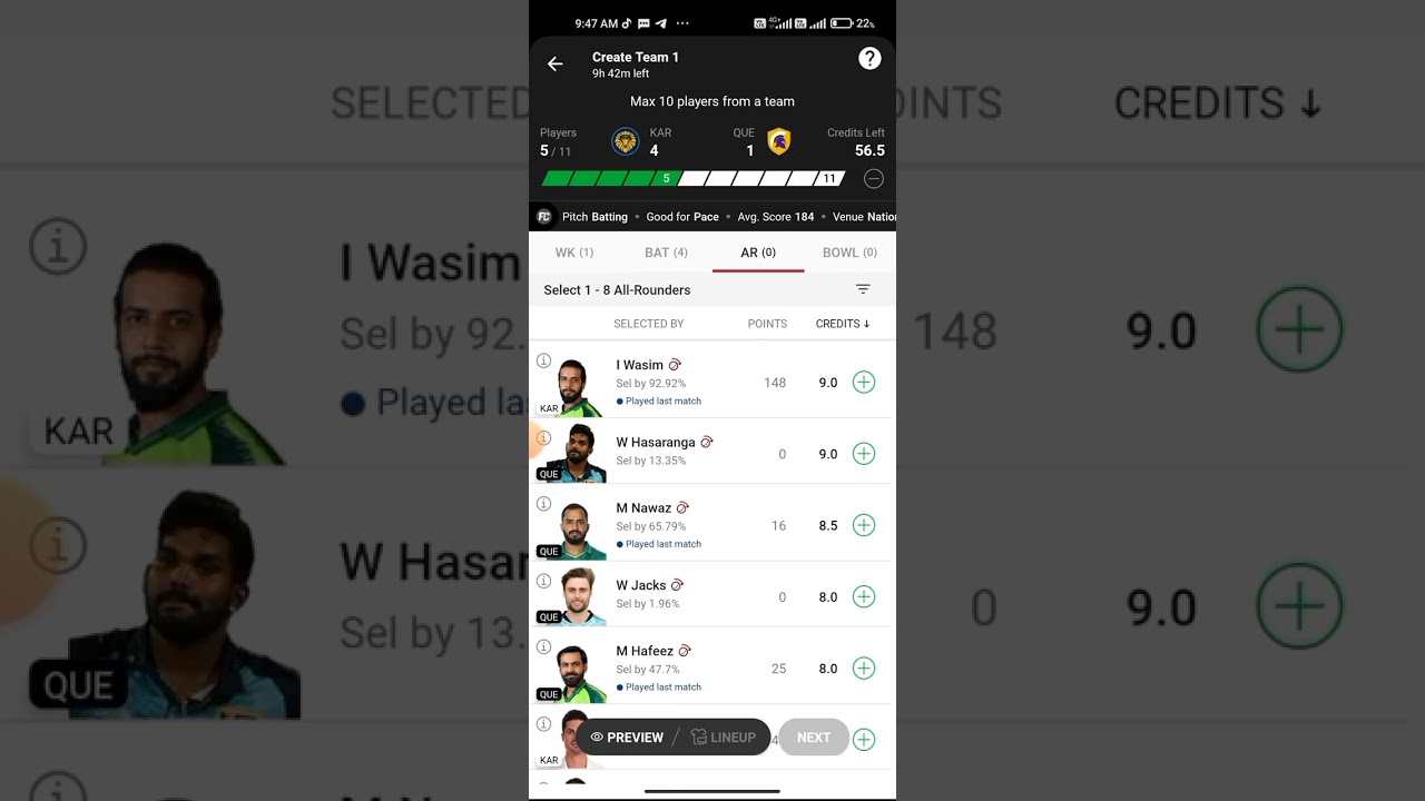 kar vs que dream11prediction today