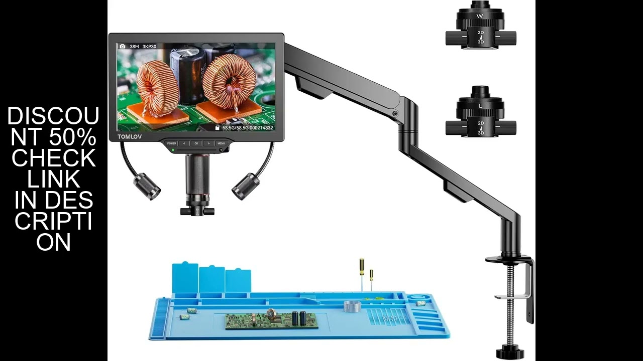 TOMLOV TM3K-3D Max 10" Digital Soldering Microscope 2000X Magnetic Dual Lens 3K Video Coin Microscop