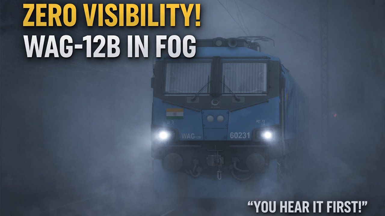 Visibility ZERO!  WAG-12B Freight Train Crossing in Heavy Fog | Indian Railways Most Powerful Loco