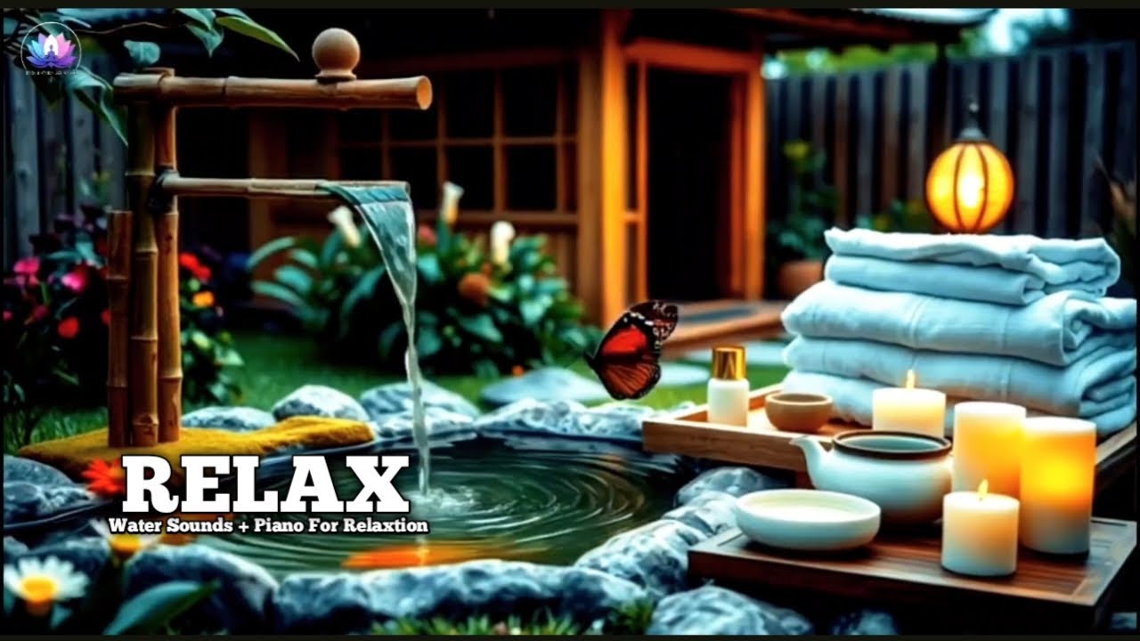 Bamboo Water Fountain + Healing Piano Music 🌿 Meditation Space for Deep Sleep, Stress Relief, Relax