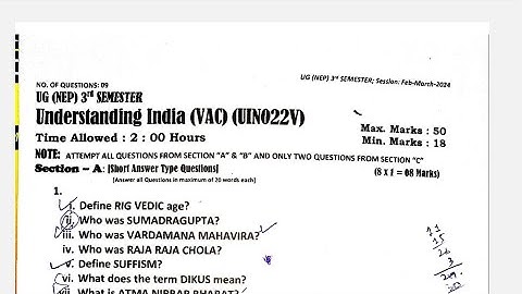 Understanding India(VAC) || UG (NEP)3rd Sem ||Question paper 2024 || Kashmir University