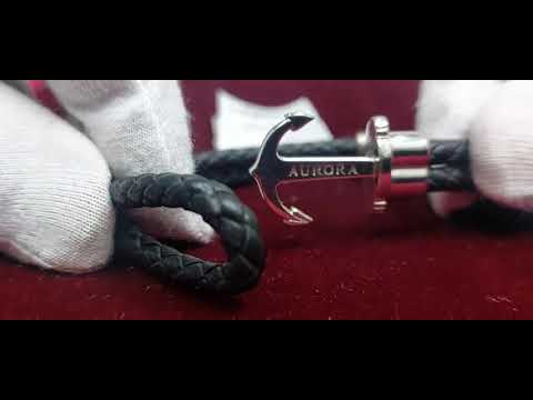 Браслет з якорем зі срібла та шкіри коричневого кольору 8.78 гр, видео 1