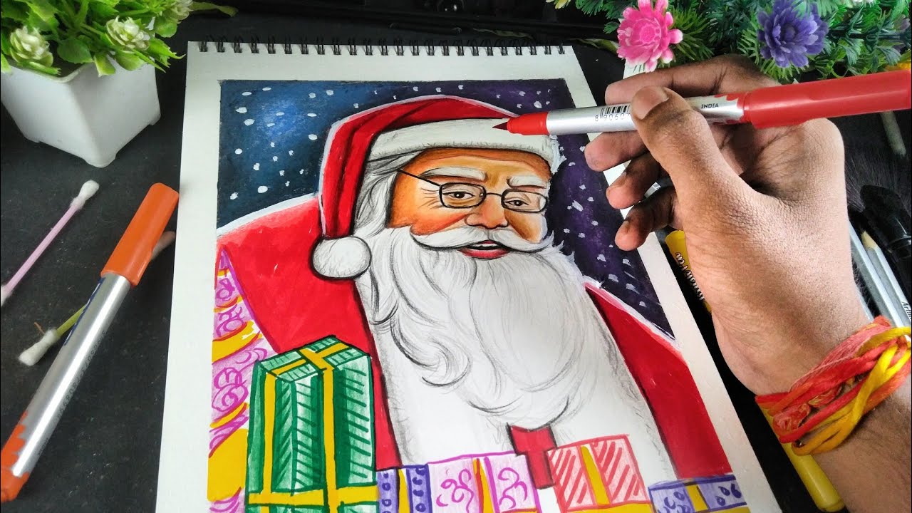 Draw With Me - Santa Claus Drawing, Christmas Day Drawing 😍 - YouTube