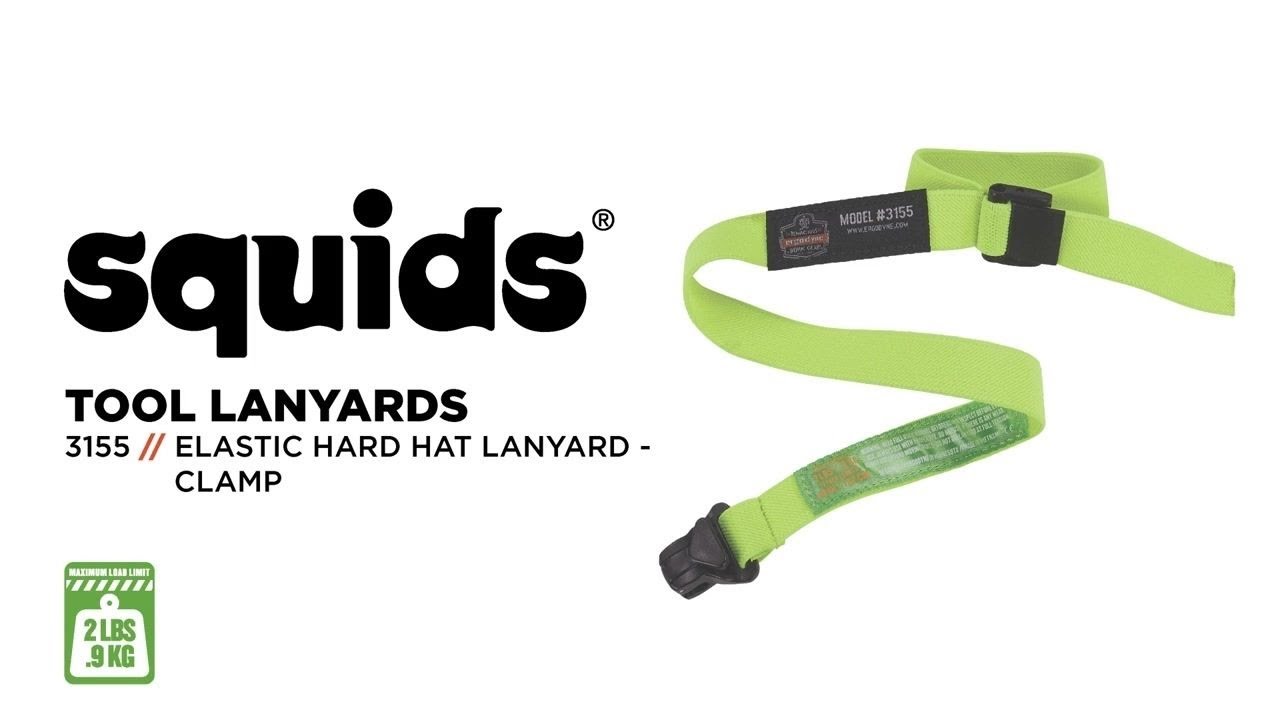 Safely Tether & Secure Hard Hats in Place with Durable, Quick-Connect Clamp on Squids 3155 Lanyard