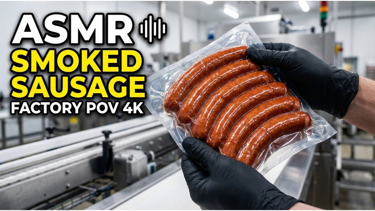 ASMR Smoked Sausage Production Line (POV 4K) | Linking, Smoking,