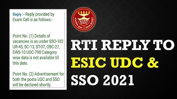 ESIC SSO & UDC 2021 Recruitment Update With RTI REPLY