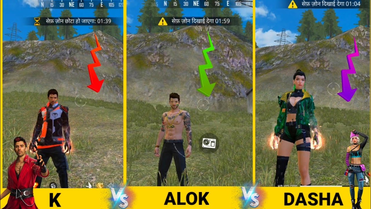 K vs ALOK vs DASHA ABILITY TEST FREEFIRE 🔥 SAMSUNG,A3,A5,A6,A7,J2,J5,J7,S5,S6,S7,S9,A10FF