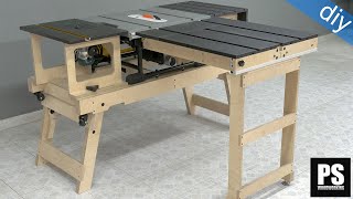 DIY Table Saw Folding Outfeed Table with built-in CrossCut Sled - Pt. 4