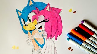 How to draw Sonic and Amy Rose ❤️