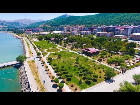 Tour in Tatvan Streets.Bitlis Tatvan Coastal Park, Perfect View of Lake Van.