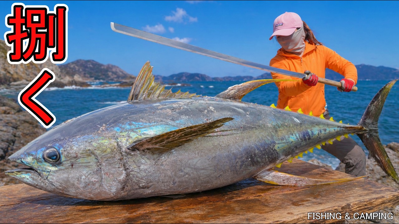 A woman prepares a giant tuna she caught herself!! - YouTube