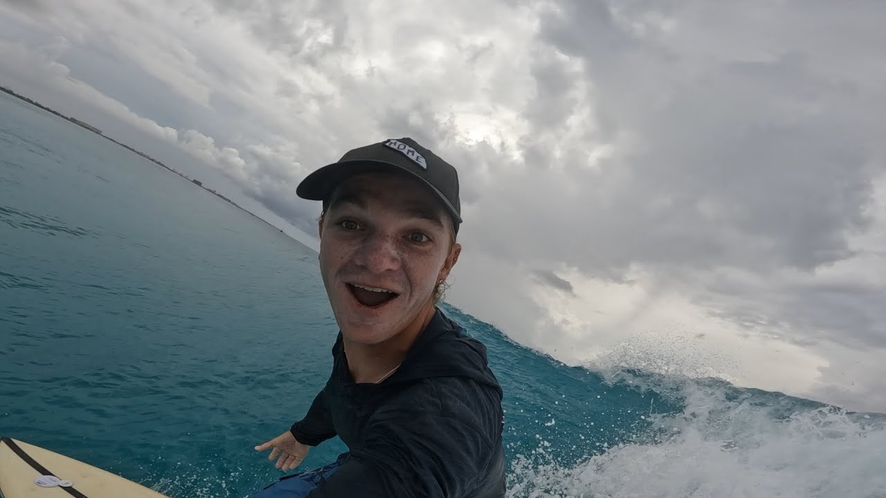 Surfing in Aruba when the waves are good.
