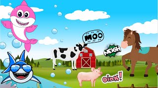 Old MacDonald Had A Farm and Baby Shark | Learn Sharks + Farm Animals and Sounds Singing with GiGi