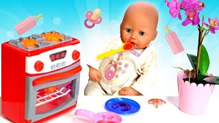 Baby Annabell doll & cooking toy food for baby doll. Baby doll feeding time. Pretend play with dolls