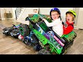 Braxton and Ryder play with Monster Truck Cars and Toys