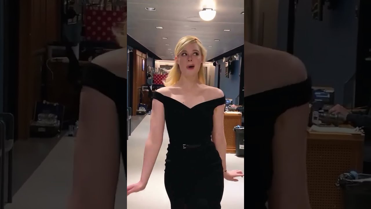 Elle Fanning in pantyhose #6 (black slit dress + nylons)