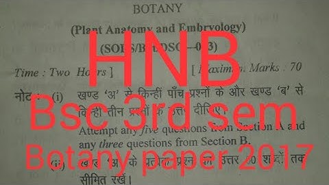 Hnbgu bsc 3rd sem botany question paper 2017 (Plant Anatomy and Embryology)