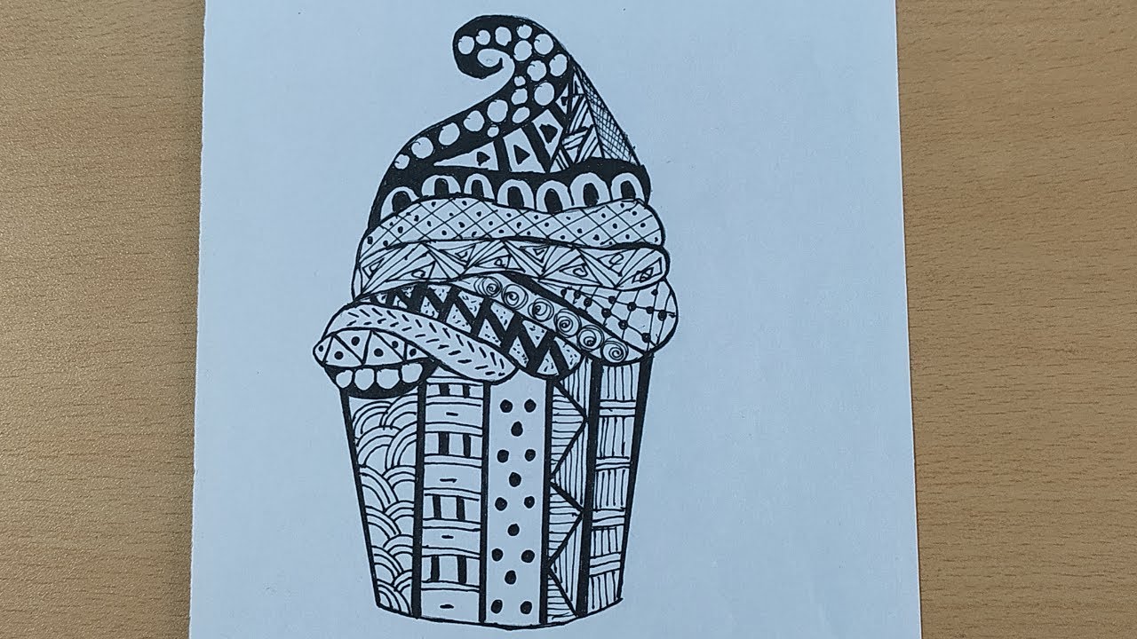 How To Draw Zentangle Cupcake - Step By Step Tutorial - YouTube