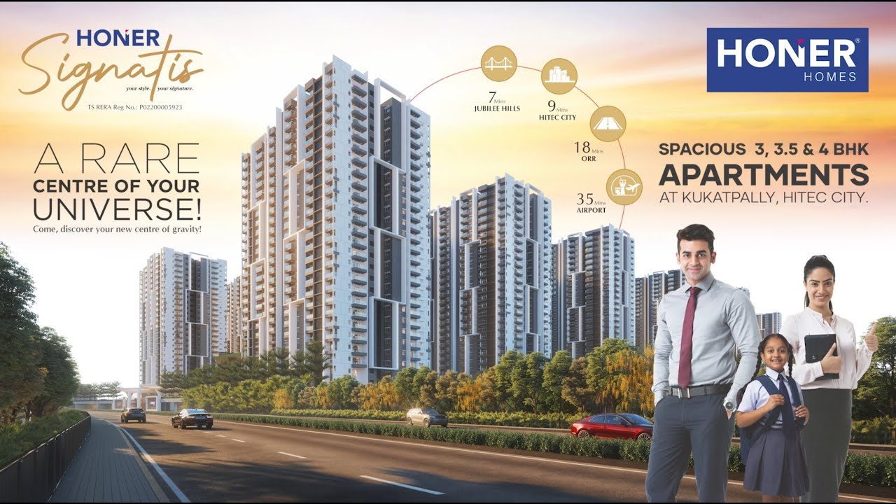 Spacious 3, 3.5 & 4 BHK Apartments for sale in Kukatpally, HITEC City - Honer Signatis