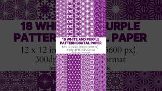 18 White and purple pattern digital paper 12" x 12" - Instant Download #digitalpaper  #pattern