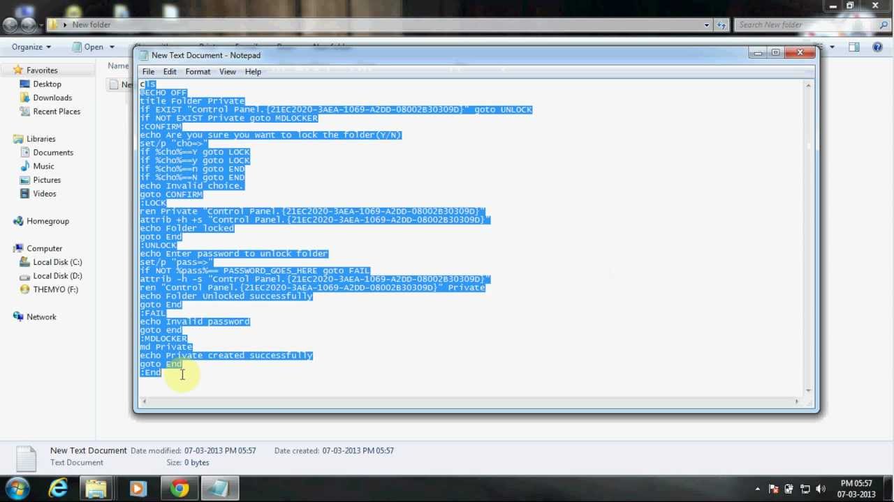 How to create a protected password folder in windows 7